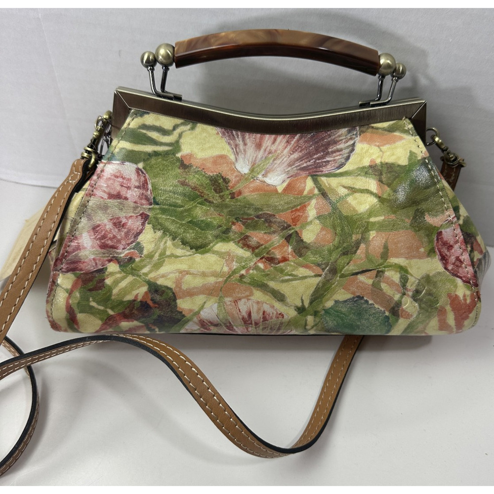 NWT Patricia Nash Kelmscott Frame Bag Leather Satchel Crossbody Seashells Floral - Picture 3 of 13